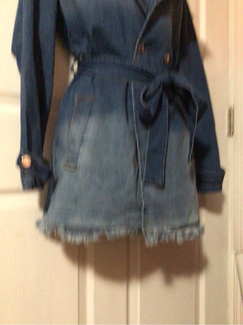 VENUS Blue Denim Trench Coat with Waist Tie - Picture 2 of 9